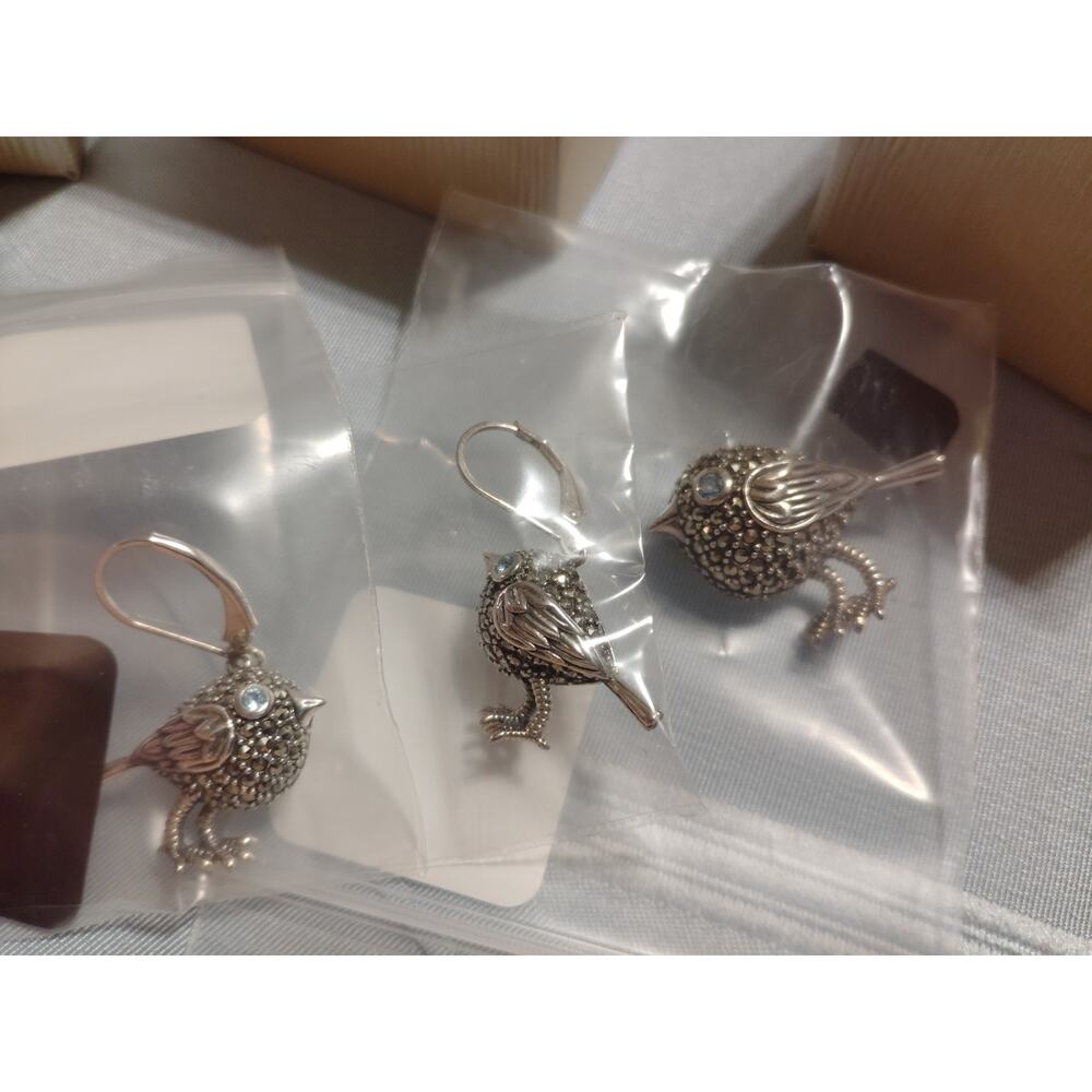 Aura By TJM 925 Silver Thailand Bird Earrings And Brooch Set New In Boxes